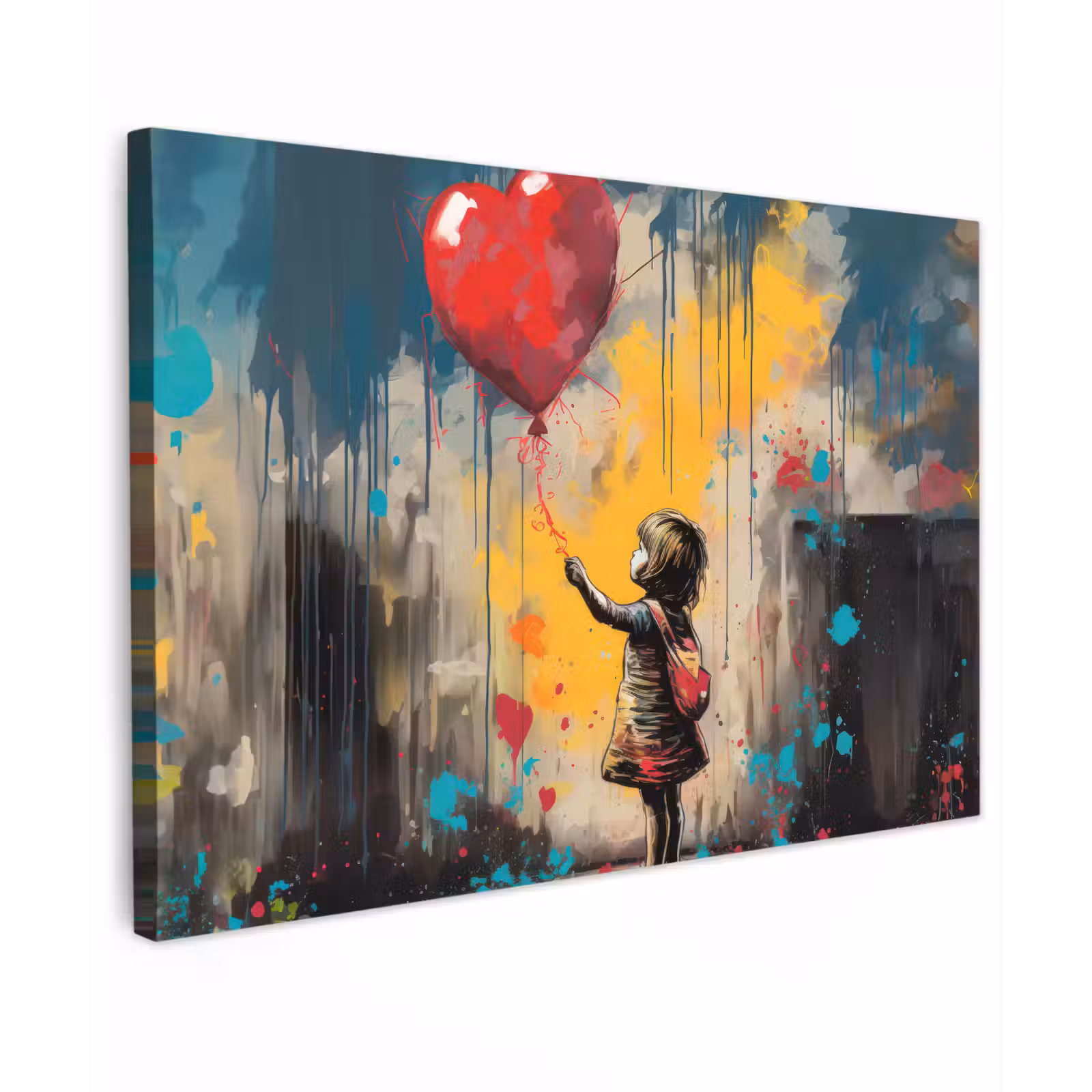 Canvas schilderij - Meisje - Ballon - Hart - Graffiti — 1