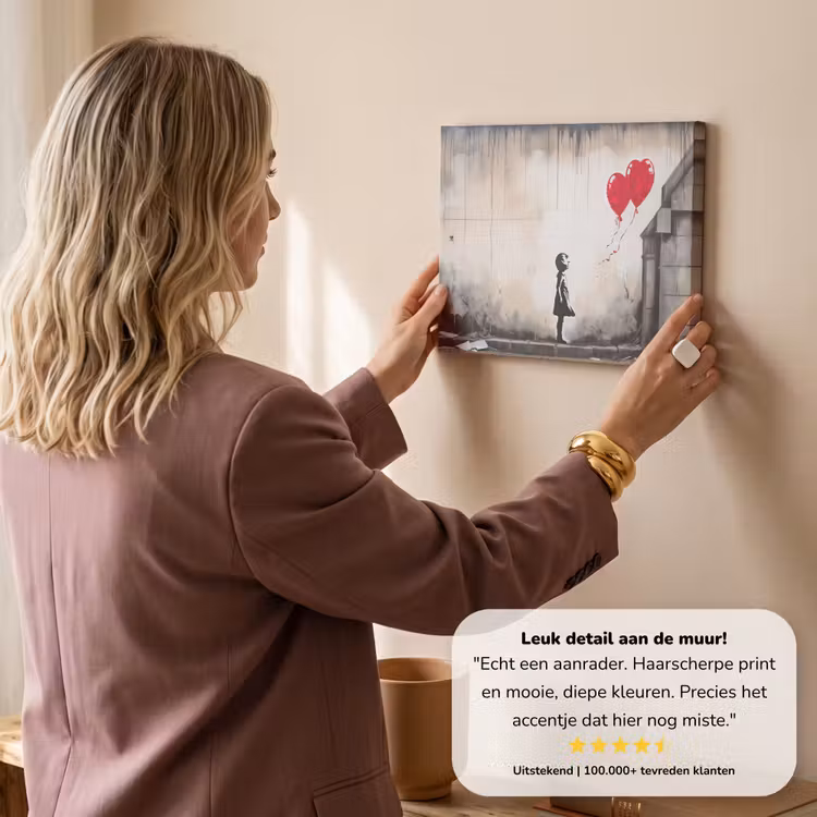 Canvas schilderij - Kunst - Meisje - Ballonnen - Hart - Grijs — 3