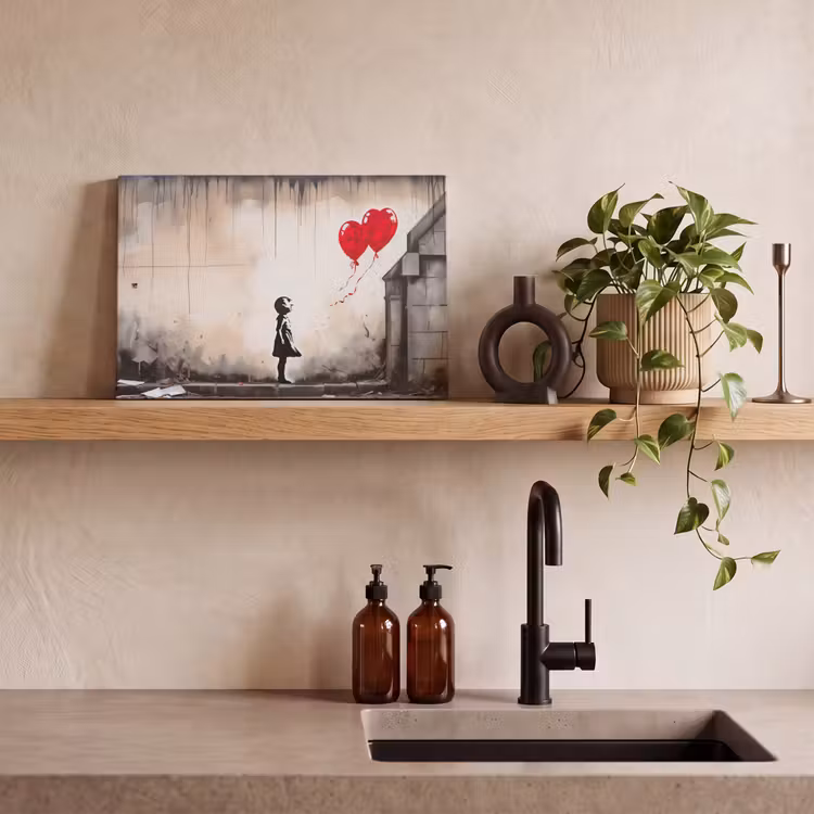 Canvas schilderij - Kunst - Meisje - Ballonnen - Hart - Grijs — 4