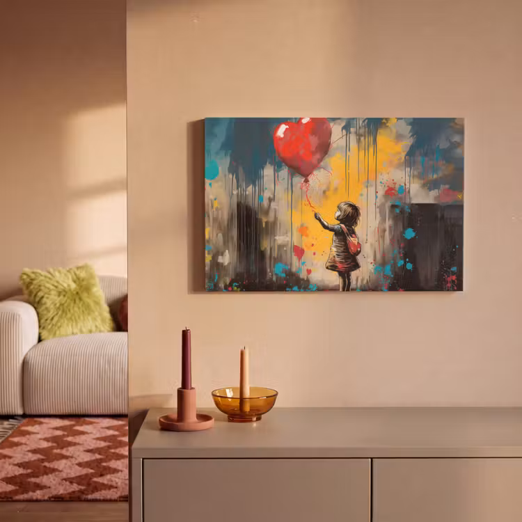 Canvas schilderij - Meisje - Ballon - Hart - Graffiti — 2