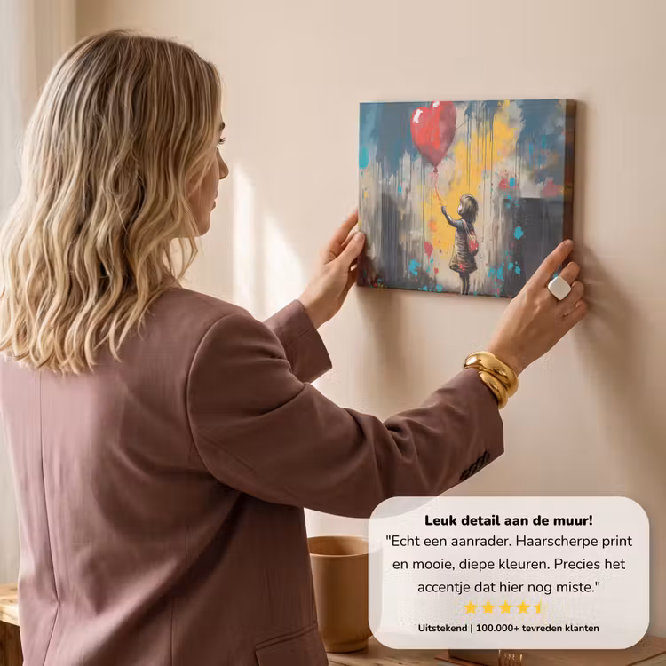 Canvas schilderij - Meisje - Ballon - Hart - Graffiti — 3