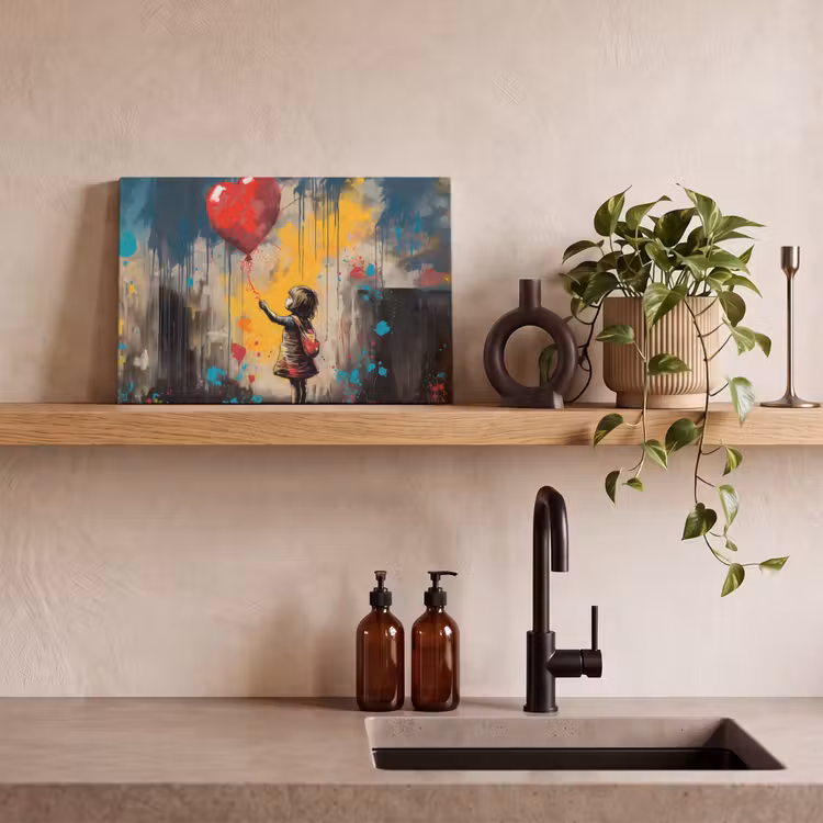 Canvas schilderij - Meisje - Ballon - Hart - Graffiti — 4