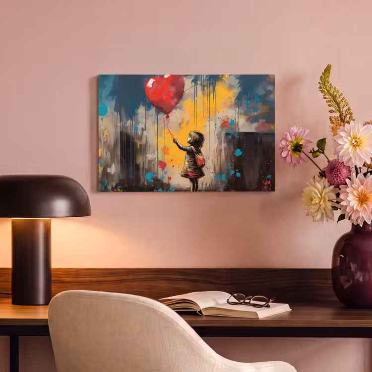 Canvas schilderij - Meisje - Ballon - Hart - Graffiti — 6