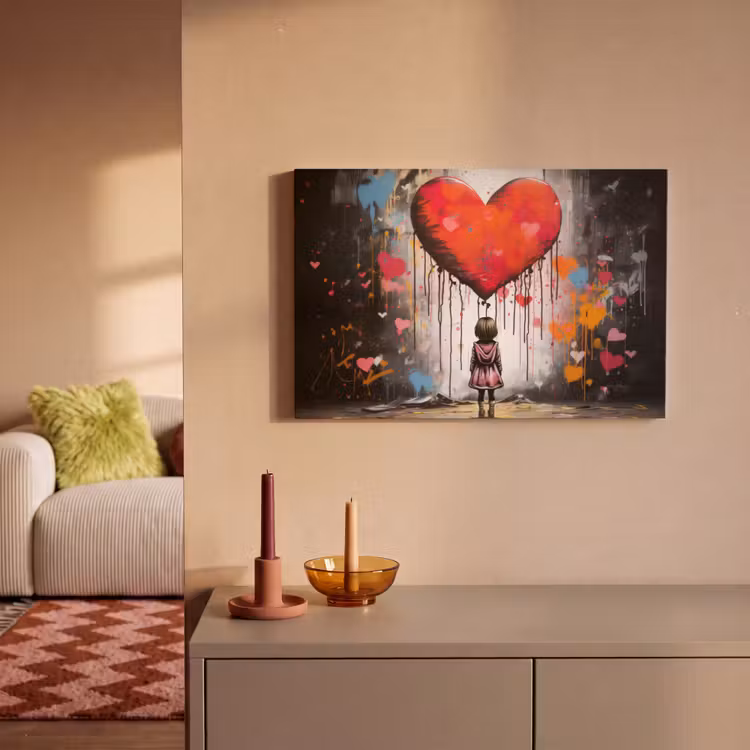 Canvas schilderij - Meisje - Hart - Graffiti - Kunst - Kleuren - Rood — 2