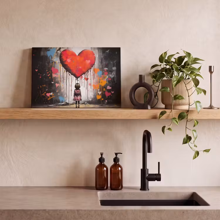 Canvas schilderij - Meisje - Hart - Graffiti - Kunst - Kleuren - Rood — 4