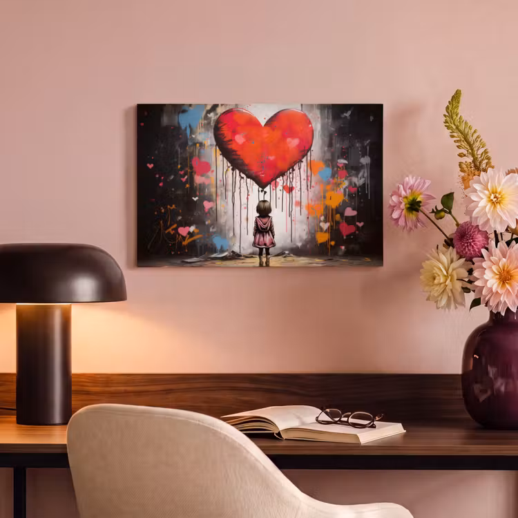 Canvas schilderij - Meisje - Hart - Graffiti - Kunst - Kleuren - Rood — 6