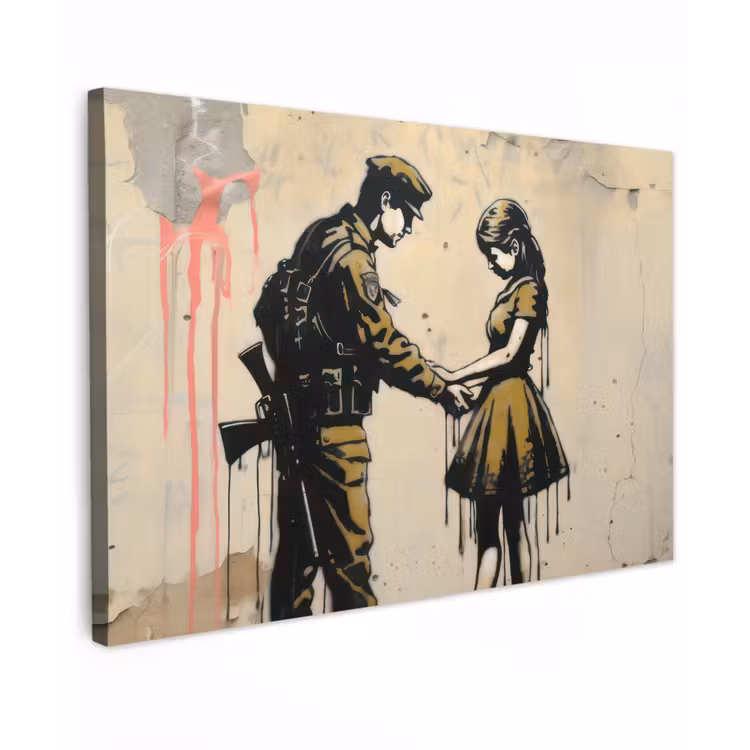 Canvas schilderij - Soldaat - Meisje - Bruin - Graffiti — 1
