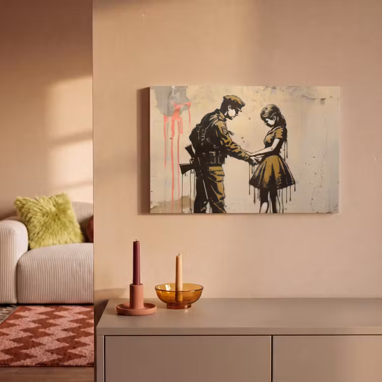 Canvas schilderij - Soldaat - Meisje - Bruin - Graffiti — 2