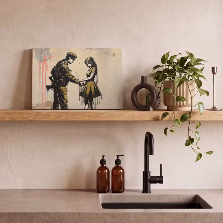 Canvas schilderij - Soldaat - Meisje - Bruin - Graffiti — 4