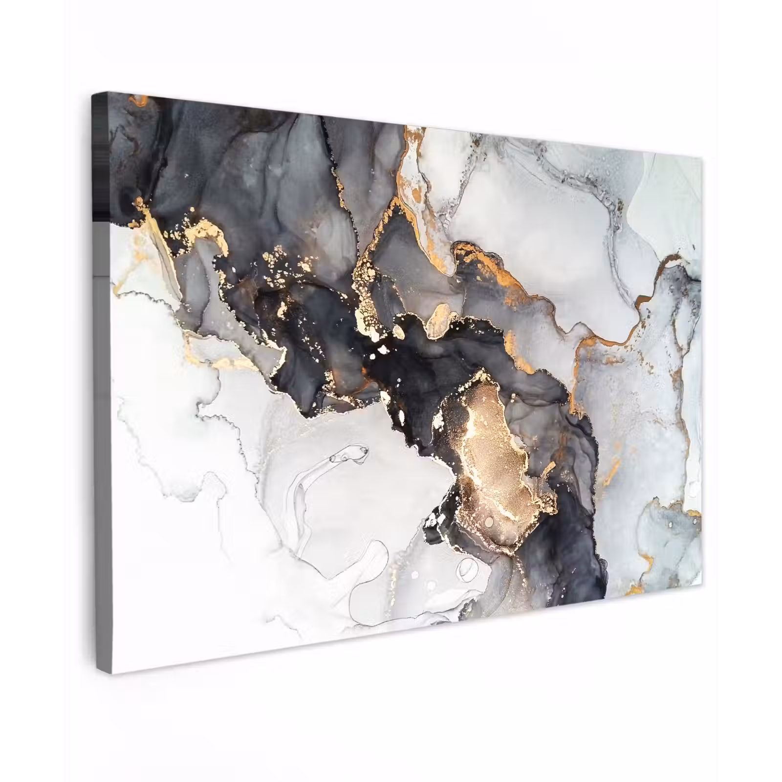 Canvas schilderij - Marmer - Zwart - Wit - Goud - Luxe - Abstract — 1