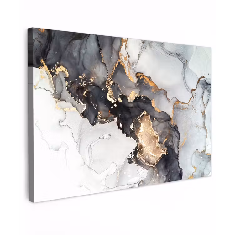 Canvas schilderij - Marmer - Zwart - Wit - Goud - Luxe - Abstract — 1