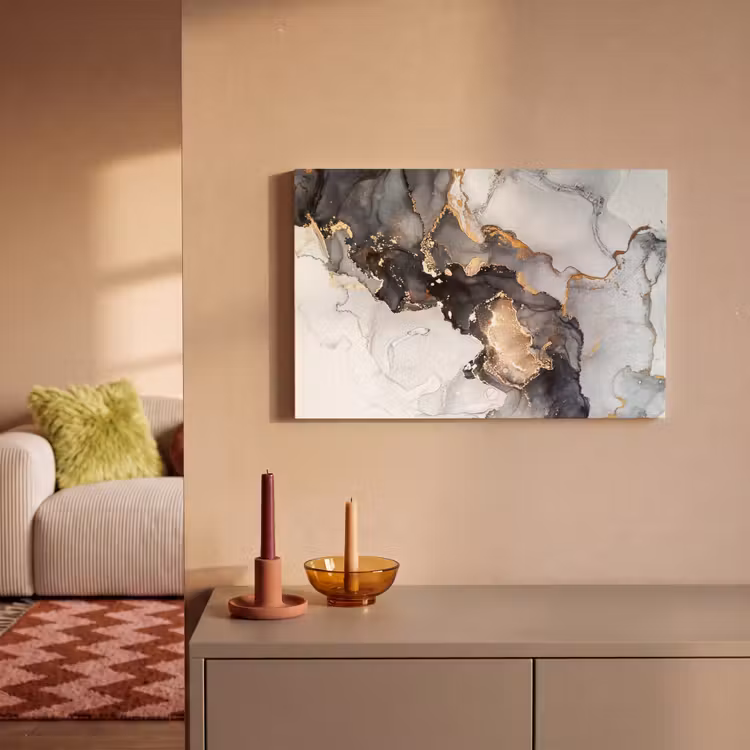 Canvas schilderij - Marmer - Zwart - Wit - Goud - Luxe - Abstract — 2