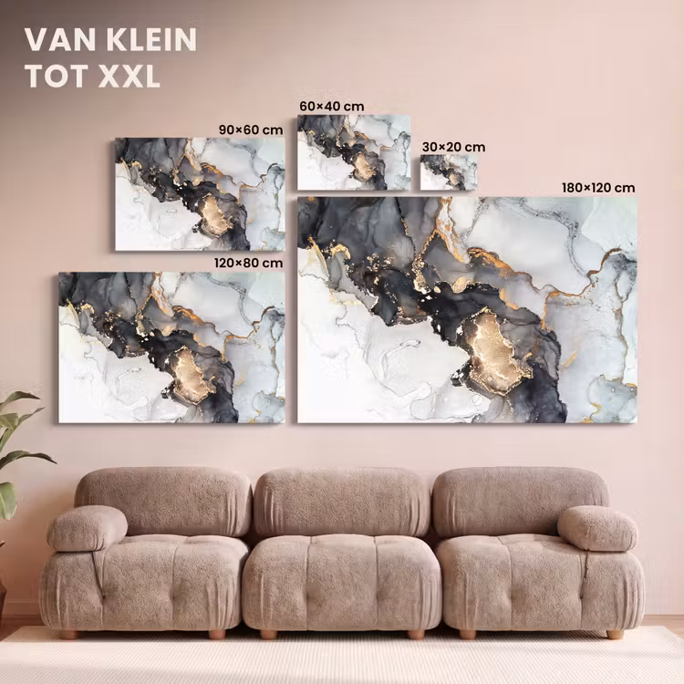 Canvas schilderij - Marmer - Zwart - Wit - Goud - Luxe - Abstract — 8