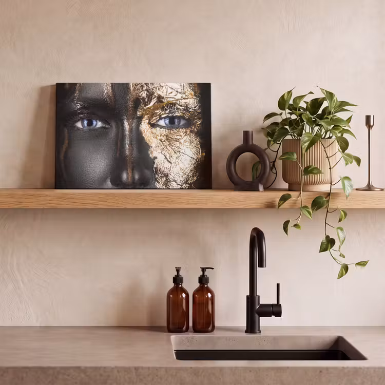 Canvas schilderij - Vrouw - Bladgoud - Zwart - Goud - Luxe — 4