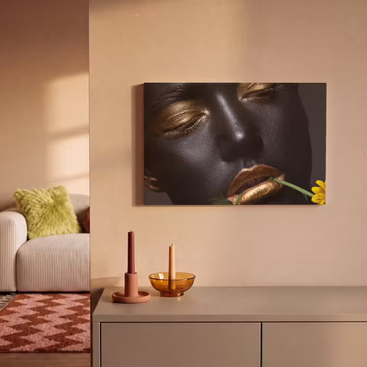 Canvas schilderij - Vrouw - Bloemen - Goud - Zwart — 2