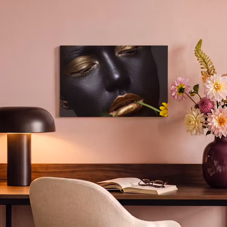 Canvas schilderij - Vrouw - Bloemen - Goud - Zwart — 6
