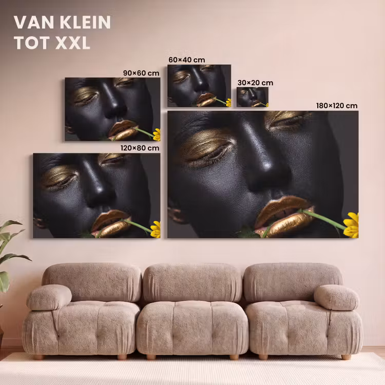 Canvas schilderij - Vrouw - Bloemen - Goud - Zwart — 8