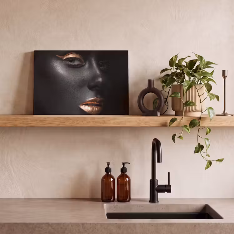 Canvas schilderij - Vrouw - Make-up - Koper - Zwart — 4