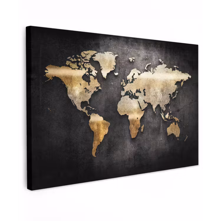 Canvas schilderij - Wereldkaart - Goud - Aarde — 1