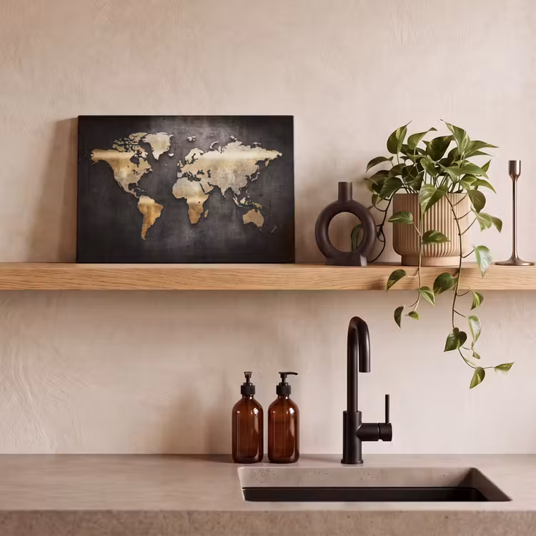 Canvas schilderij - Wereldkaart - Goud - Aarde — 4
