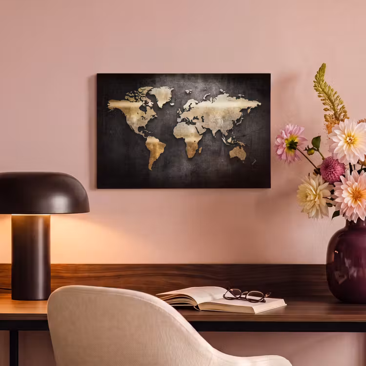 Canvas schilderij - Wereldkaart - Goud - Aarde — 6