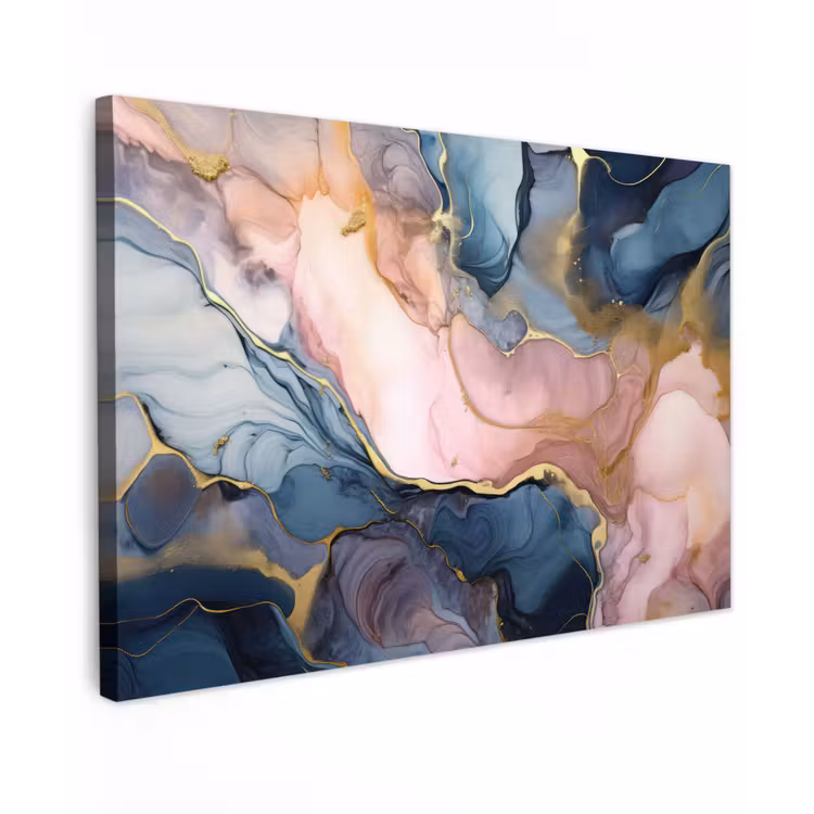 Canvas schilderij - Marmer - Roze - Blauw — 1