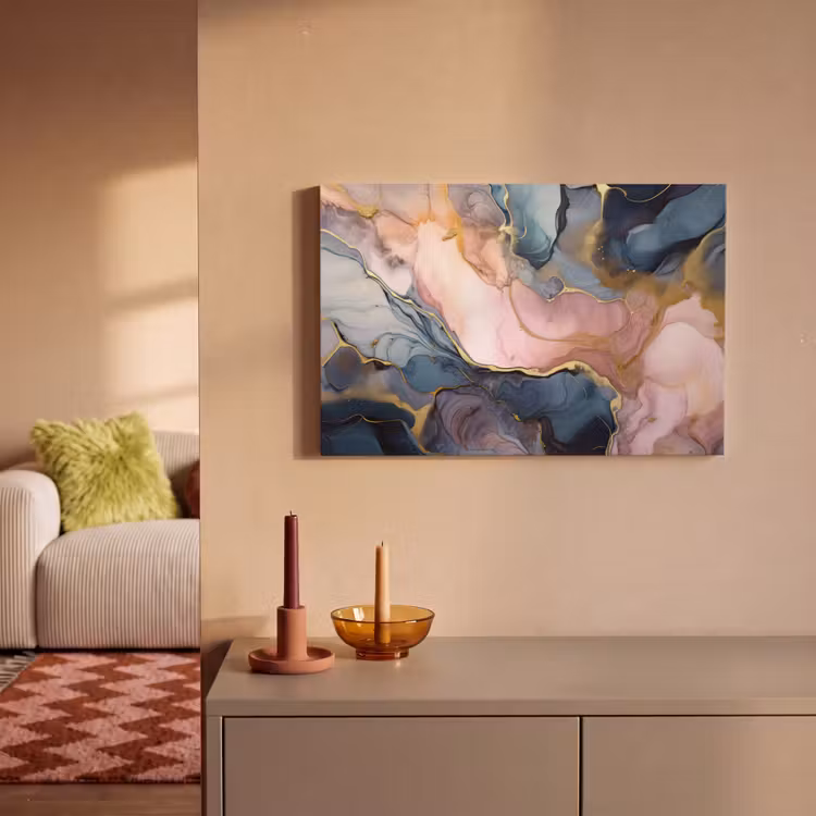 Canvas schilderij - Marmer - Roze - Blauw — 2