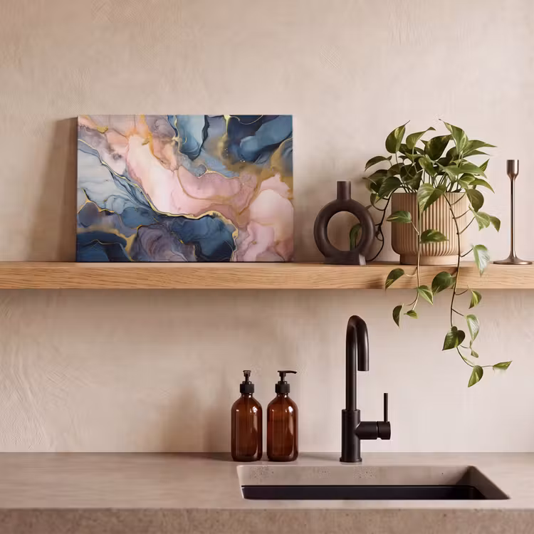Canvas schilderij - Marmer - Roze - Blauw — 4