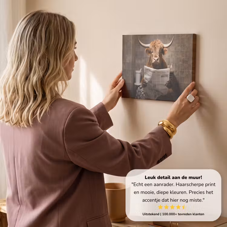 Canvas schilderij - Schotse hooglander - Krant - Toilet — 3