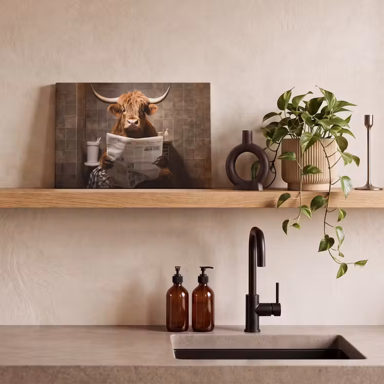 Canvas schilderij - Schotse hooglander - Krant - Toilet — 4