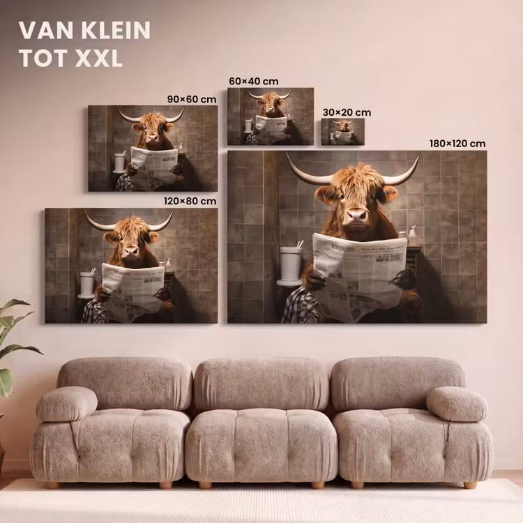 Canvas schilderij - Schotse hooglander - Krant - Toilet — 8