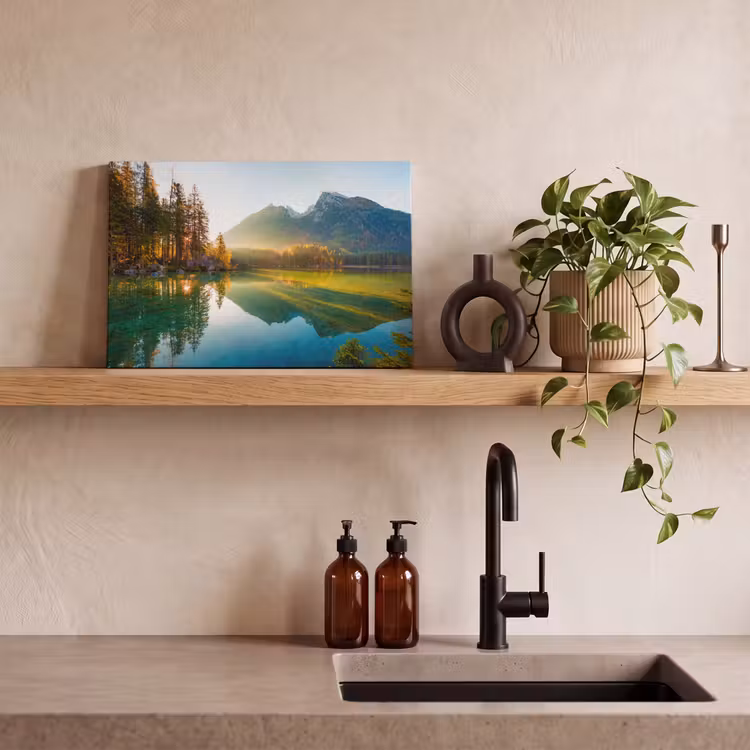 Canvas schilderij - Meer - Bos - Bergen - Natuur - Zon - Landschap — 4
