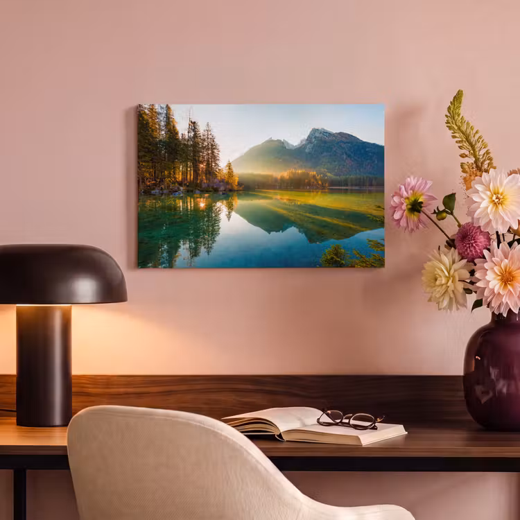 Canvas schilderij - Meer - Bos - Bergen - Natuur - Zon - Landschap — 6