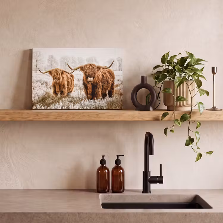 Canvas schilderij - Schotse hooglander - Koe - Natuur - Winter — 4