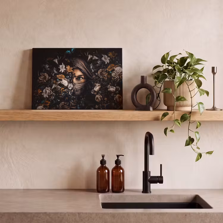 Canvas schilderij - Vrouw - Luxe - Bloemen - Vlinder - Portret — 4