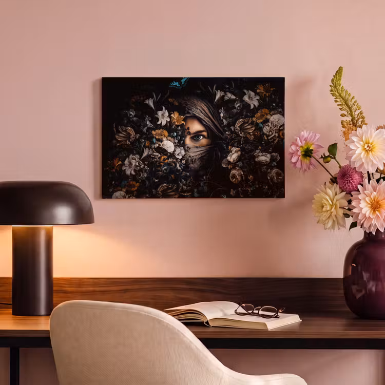 Canvas schilderij - Vrouw - Luxe - Bloemen - Vlinder - Portret — 6