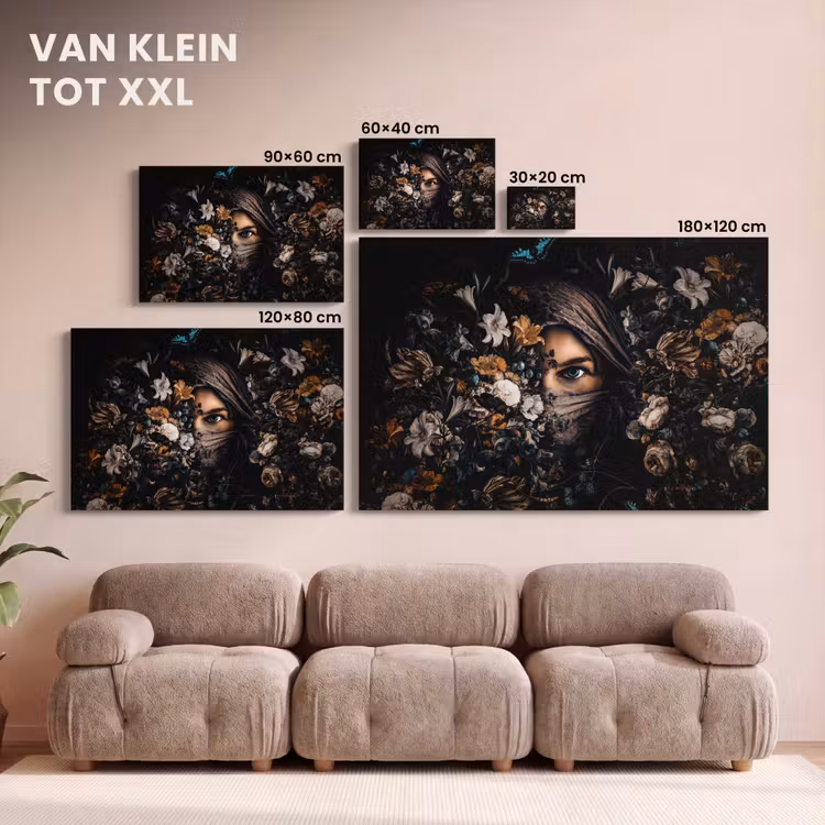Canvas schilderij - Vrouw - Luxe - Bloemen - Vlinder - Portret — 8