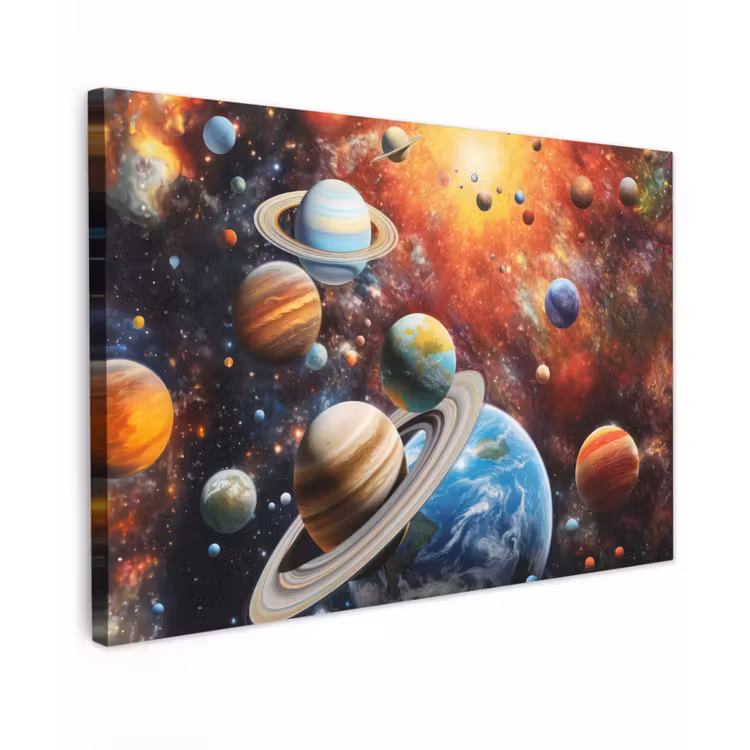 Canvas schilderij - Planeten - Heelal - Neon - Ruimte — 1