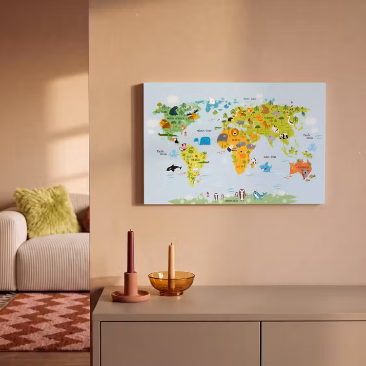 Canvas schilderij - Wereldkaart - Kinderen - Dieren - Natuur - Jongens - Meisjes — 1