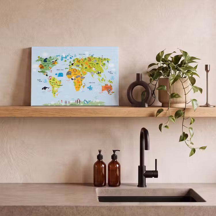 Canvas schilderij - Wereldkaart - Kinderen - Dieren - Natuur - Jongens - Meisjes — 3