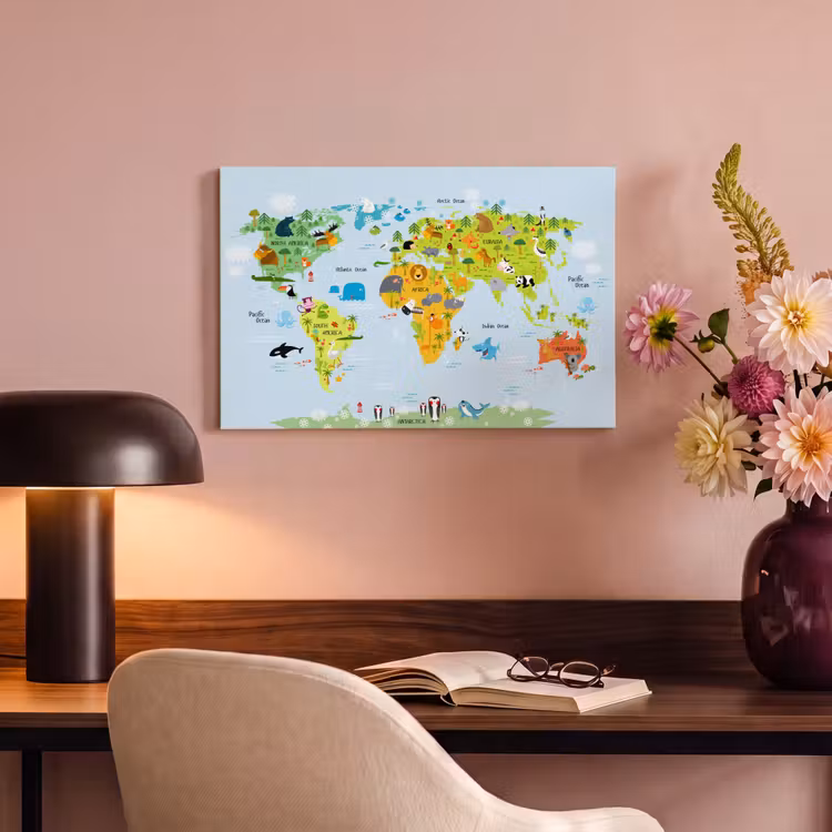 Canvas schilderij - Wereldkaart - Kinderen - Dieren - Natuur - Jongens - Meisjes — 5