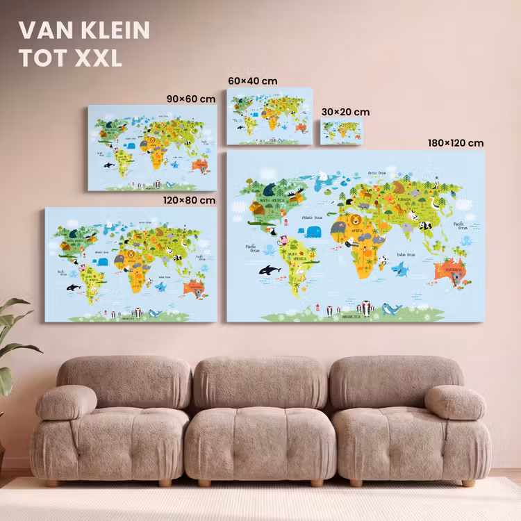 Canvas schilderij - Wereldkaart - Kinderen - Dieren - Natuur - Jongens - Meisjes — 7