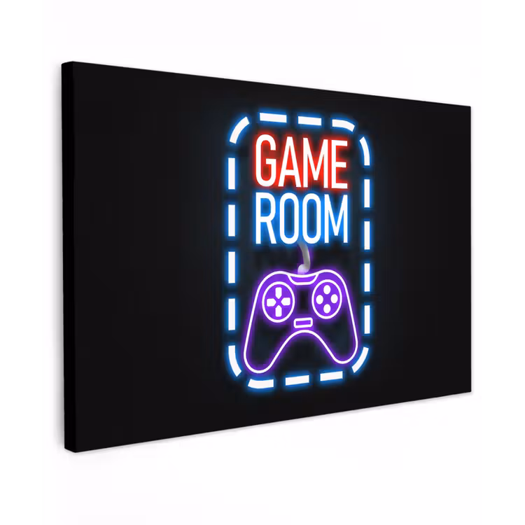 Canvas schilderij - Neon - Quotes - Game room - Controller - Zwart — 1