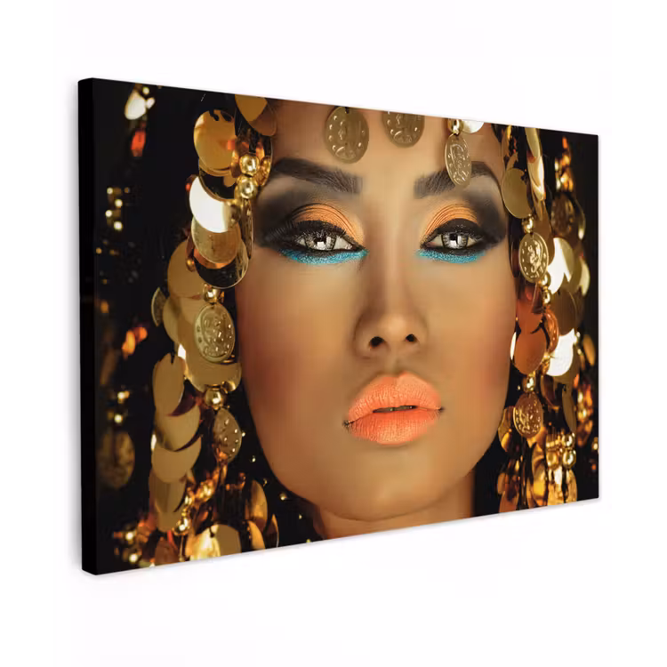 Canvas schilderij - Vrouw - Cleopatra - Goud - Sieraden - Make up - Luxe — 1