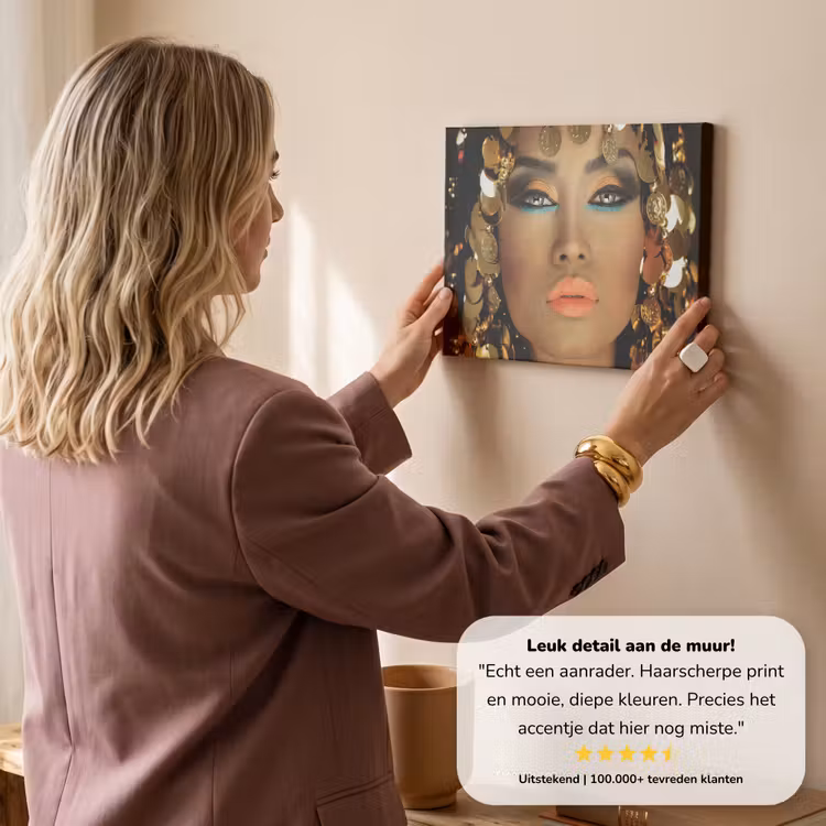 Canvas schilderij - Vrouw - Cleopatra - Goud - Sieraden - Make up - Luxe — 3