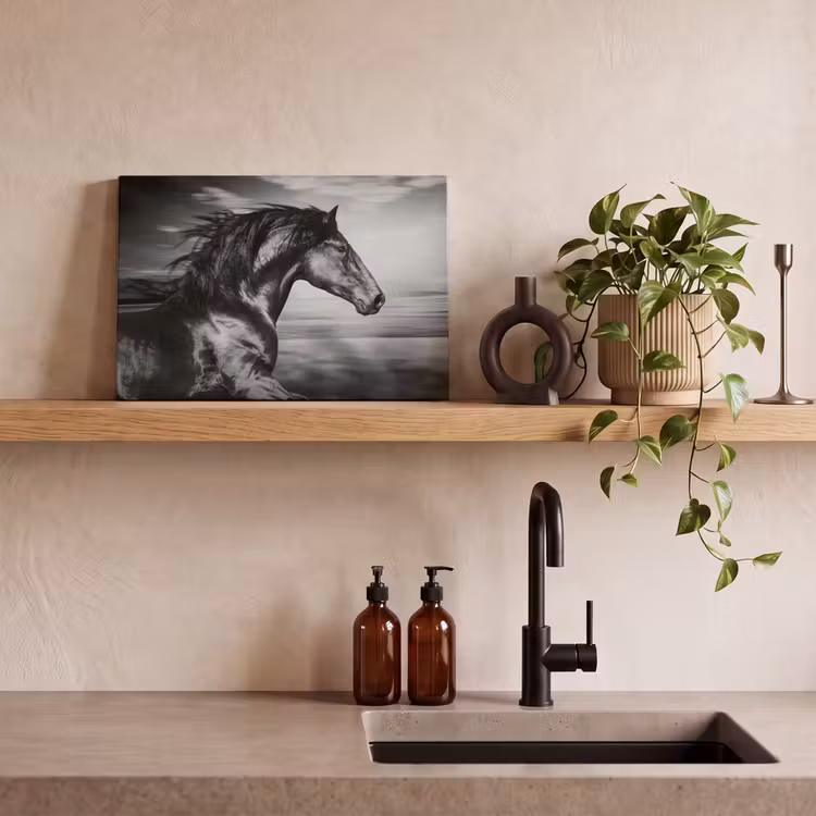 Canvas schilderij - Paard - Dieren - zwart - Wit — 4