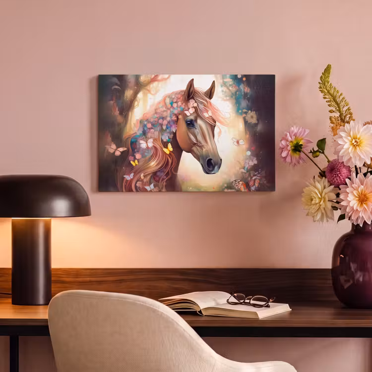 Canvas schilderij - Paard - Natuur - Bloemen - Vlinders - Bos — 6