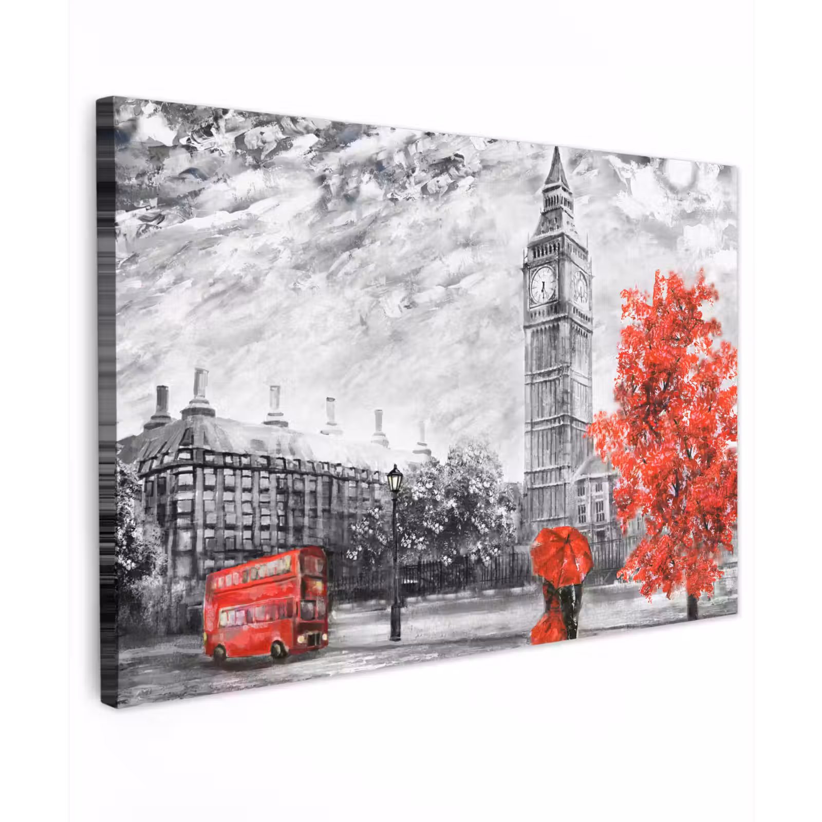 Canvas schilderij - Schilderij - Big Ben - Rood - Paraplu — 1