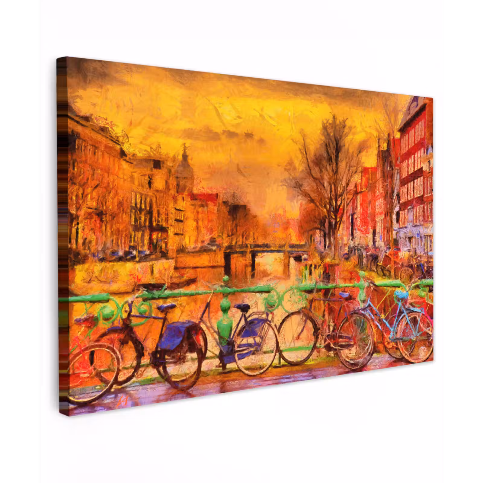 Canvas schilderij - Schilderij - Fiets - Amsterdam - Gracht - Olieverf — 1