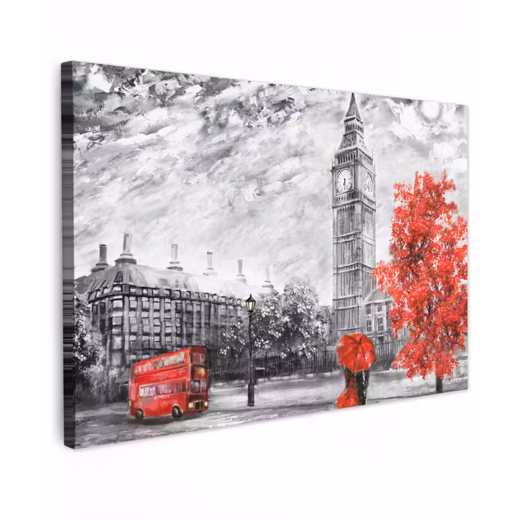 Canvas schilderij - Schilderij - Big Ben - Rood - Paraplu — 1
